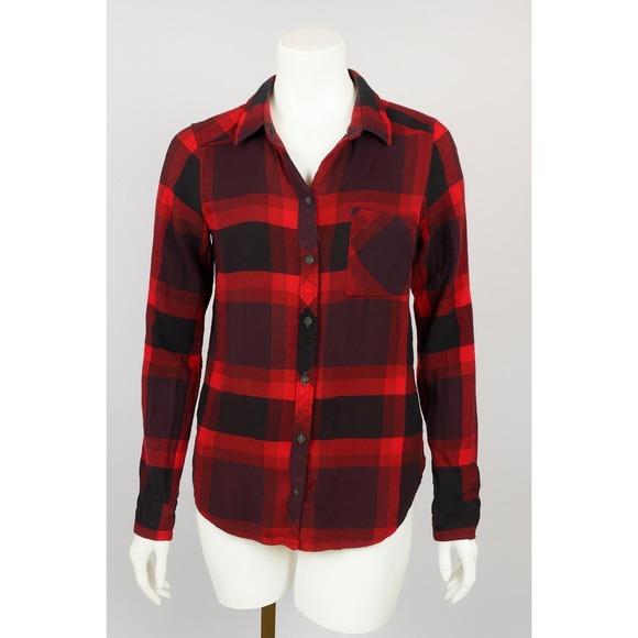 Abercrombie & Fitch Women's Buffalo Plaid Button Down Flannel Shirt- Size Large - Picture 1 of 8